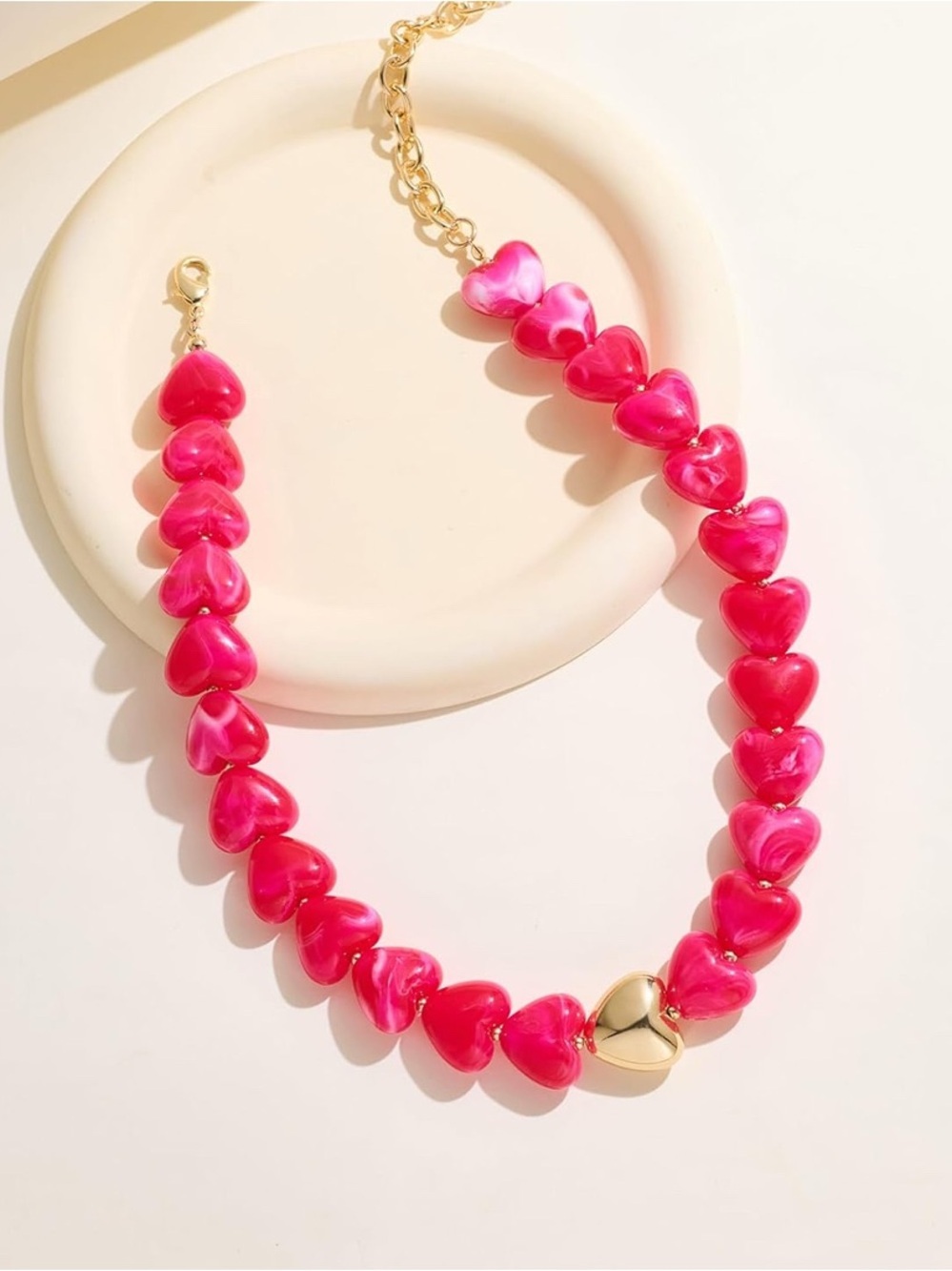 New! Rose Red Heart Bead Dopamine Necklace with Gold Accent - Picture 4 of 5